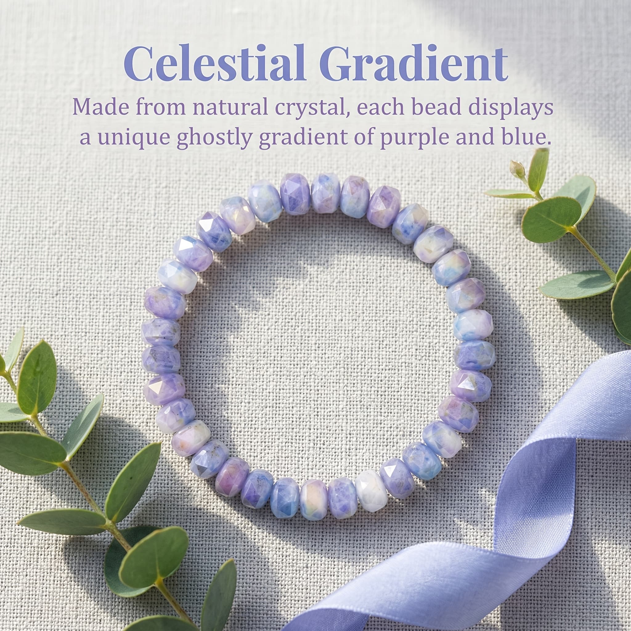 TEMU Natural Purple-blue Gradient Crystal Abacus Bead Elastic Bracelet, Women's New , For A Bohemian Style, Suitable For Daily Wear, Gifts, Beach Vacations, And Holiday Gifting Occasions