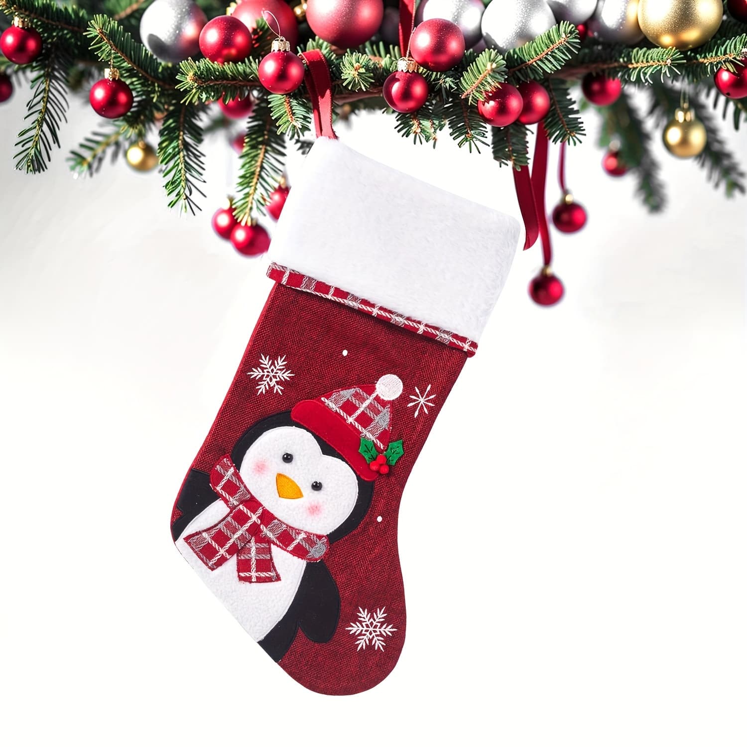 TEMU Embroidered Christmas Stockings, , Polyester, , No , Elderly Snowman, , And , For Home & Kitchen Use