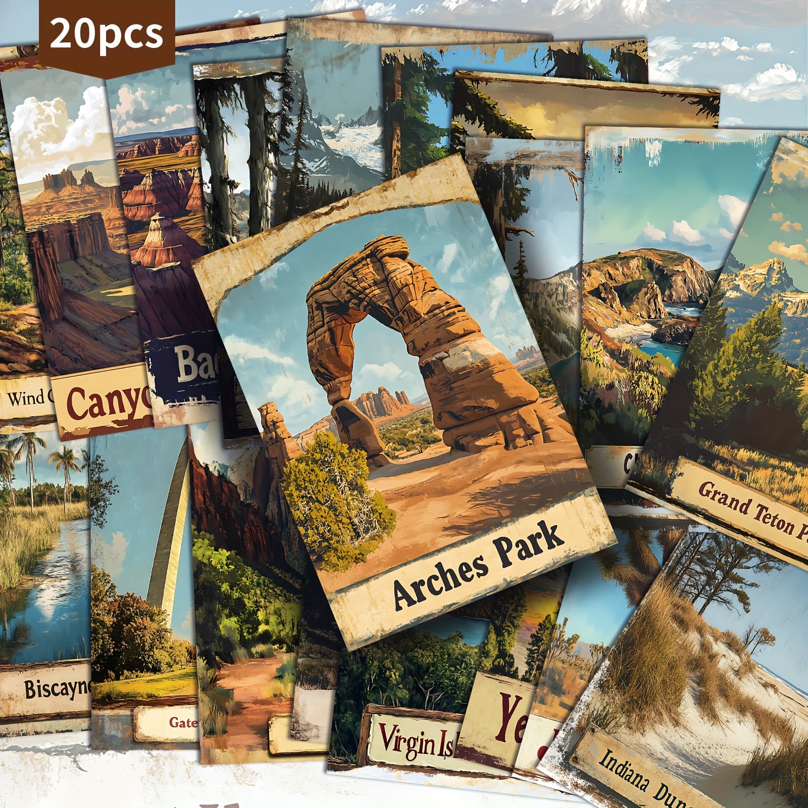 TEMU 20 Pack Vintage Us Travel Paper Postcards - 4x6 Inches Vintage Junk Journal Paper, Classic Pinup Illustrations, Collectible Decorative Painting Cards For Scrapbooking & Crafting