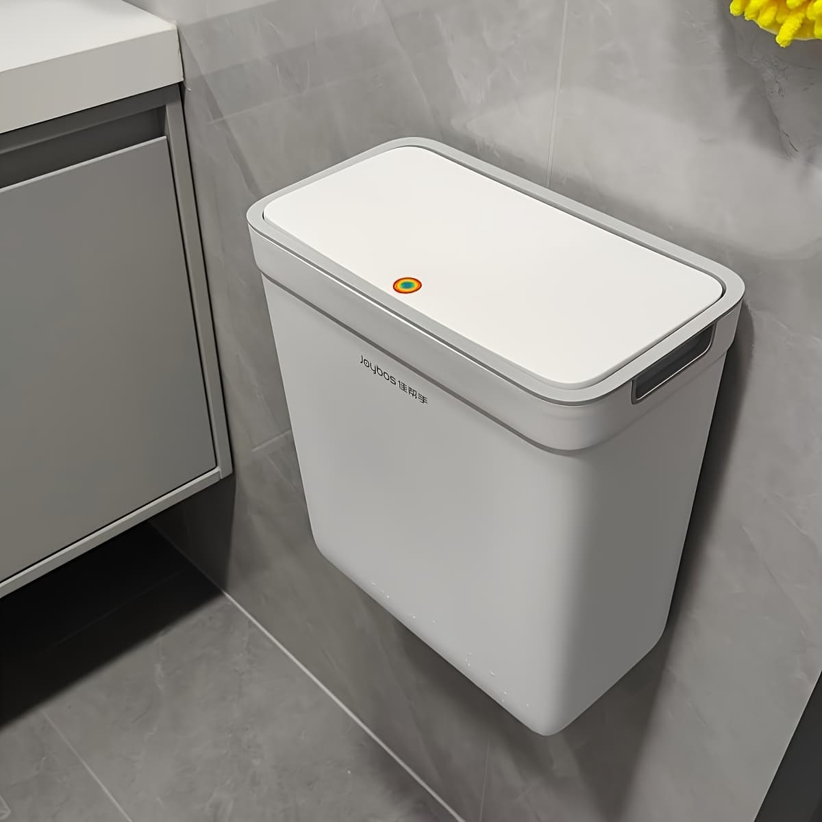 TEMU 1pc 15.1l/4 Gallon Hanging Trash Can For Bathroom With Lid, Small Under Sink , Trash Bin For Bathroom, Wall Mounted Counter Waste Kitchen Compost Bin, Plastic