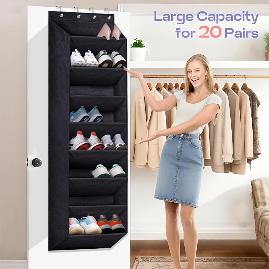 TEMU Over-the-door Shoe Organizer: Large Capacity Fabric Storage Bag W/ Mesh Pockets - Organizer For Home, Closet, Entryway, Hanging Shoe Organizers