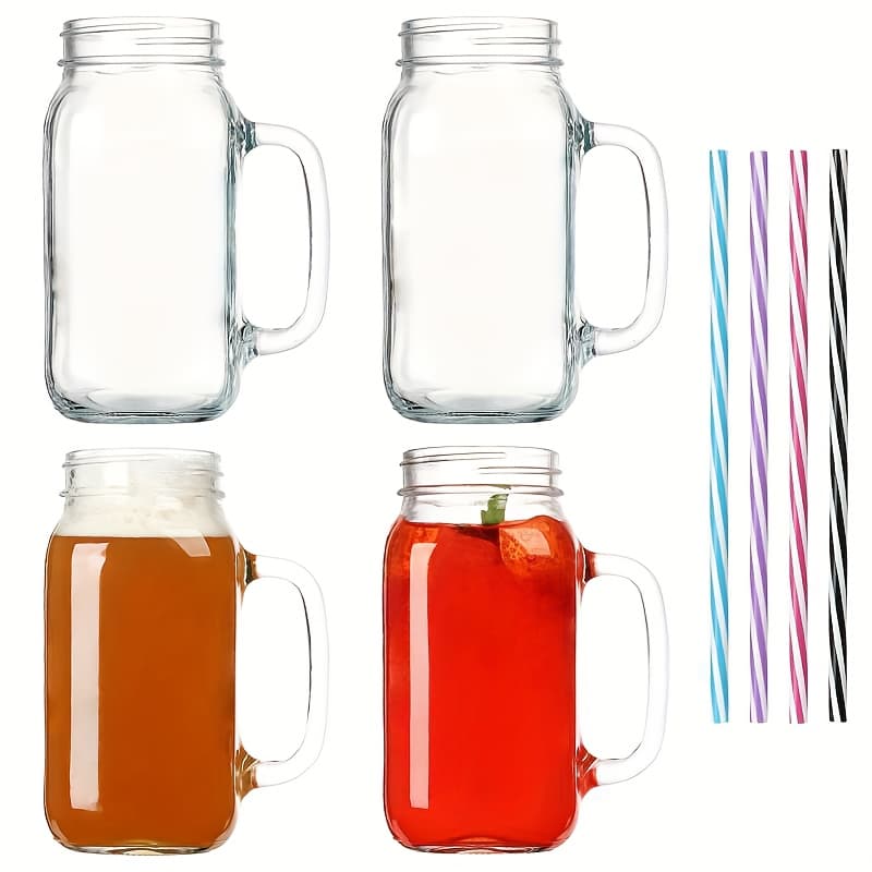 TEMU 4pcs 24oz Glass Mason Cups, High- Material, Party Drink Glasses, Suitable For All Kinds Of Drinks, Ideal Gift , Suitable For Parties, , Holidays And Holidays
