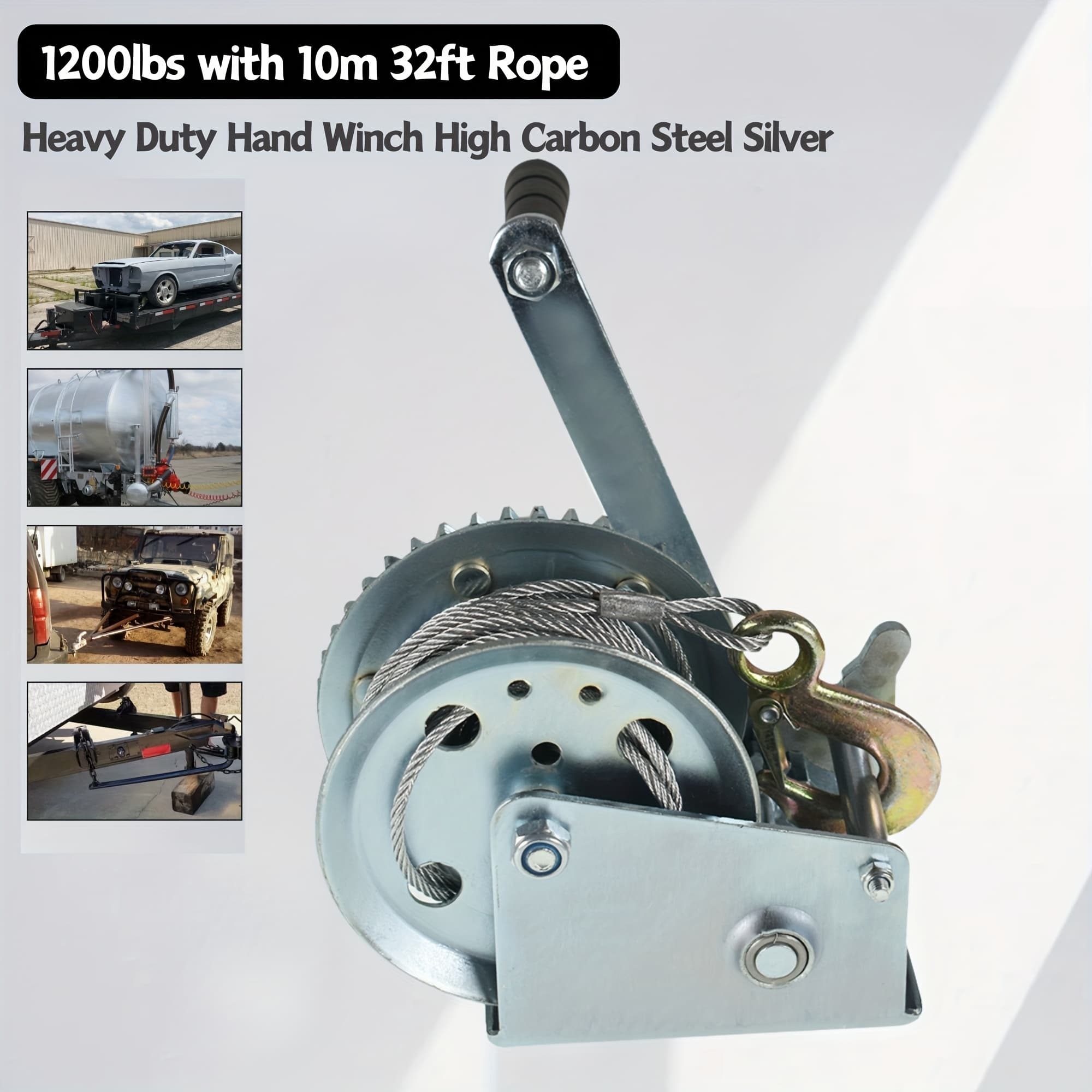 TEMU 1pc 1200lbs Heavy Duty High Carbon Steel Silvery With 10m 32ft Rope For Trailers Auto Marine