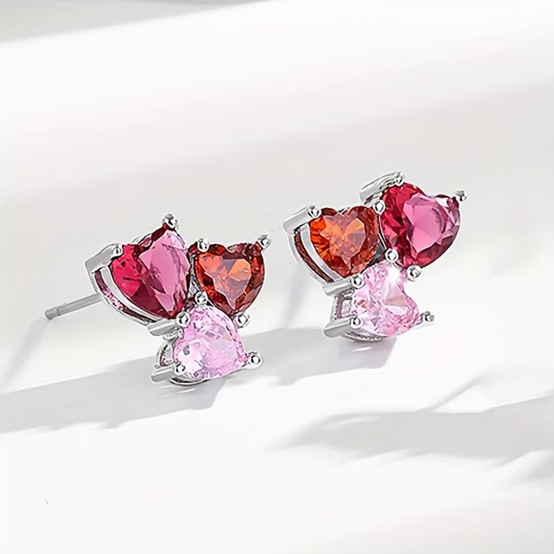 TEMU A Pair Of Sweet And Fresh Synthetic Synthetic Zirconia Heart-design Stud Earrings, Perfect For Daily Wear Or Parties. An Ideal Gift For Valentine's Day & Celebrations