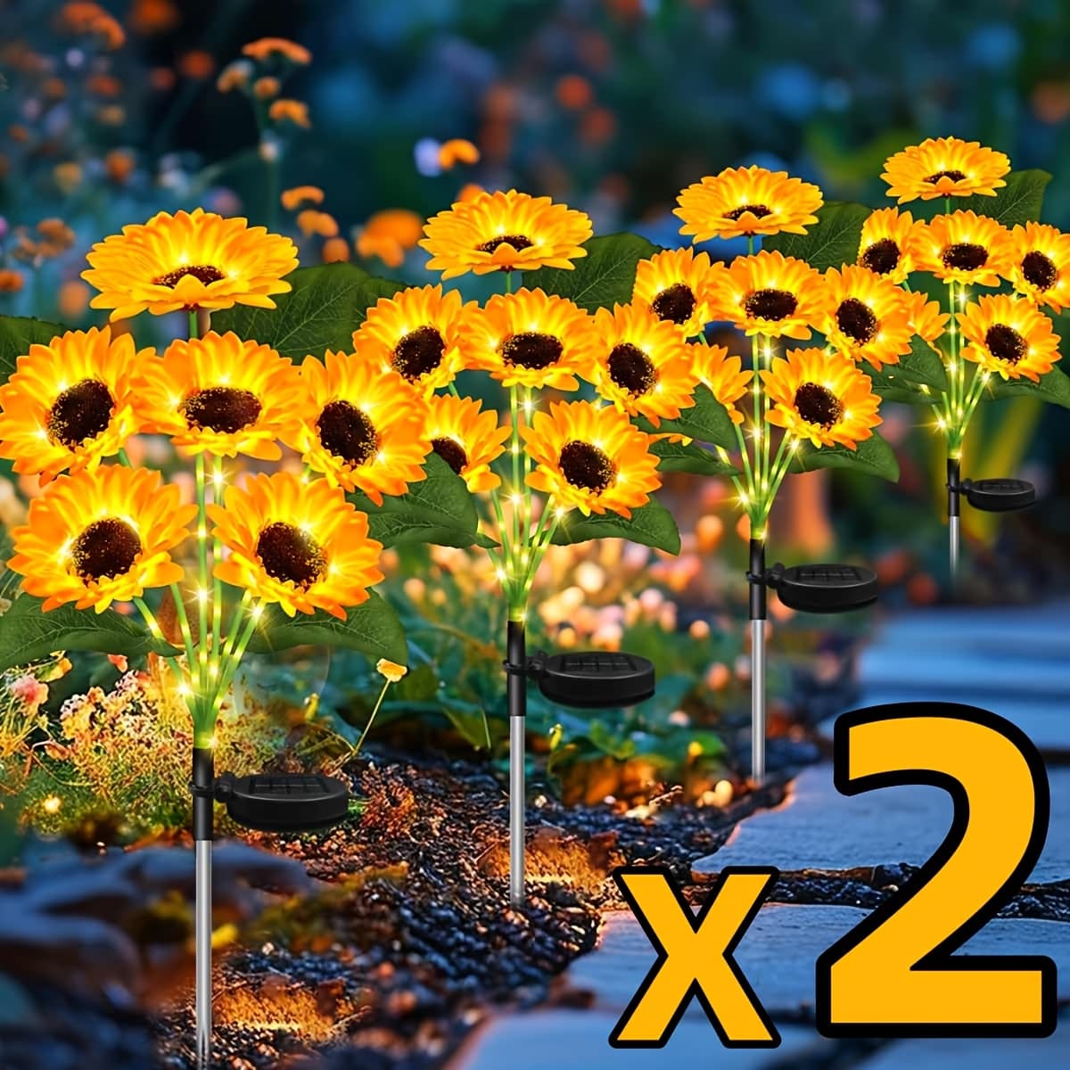 TEMU 2pcs/solar Sunflower Garden Lights, Ip54, Outdoor Simulation Lantern, Garden, Courtyard, Terrace, Path, Balcony, Party Decoration, , Father's Day, Thanksgiving, Christmas And New Year Decoration