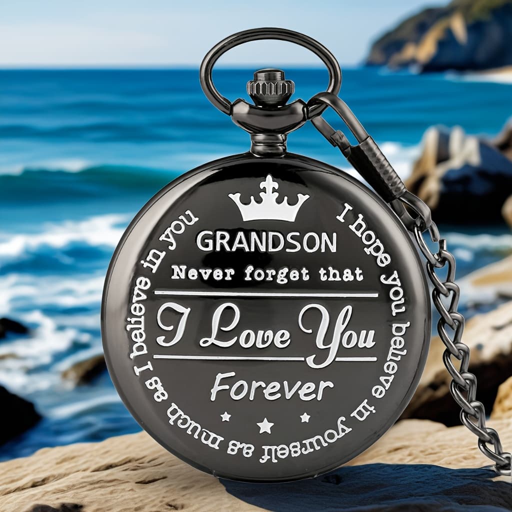TEMU Luxury To My Grandson Engaved I Love You Pocket Watch Necklace Watches Clock With Hook Chain Christmas New Year Present