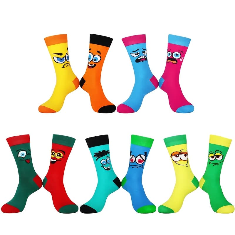 TEMU 5-pack Cartoon Cute Mid-tube Socks, Knitted Ab Style Couple Socks
