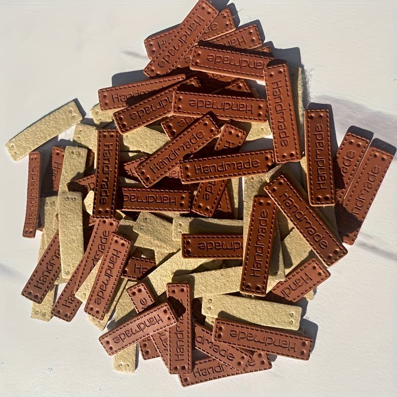 TEMU 30pcs Handmade Leather Label Rectangular Pu Patch For Scarves, Hats, Jeans - Knitting Sewing Labels Diy Craft Embroidery Patches