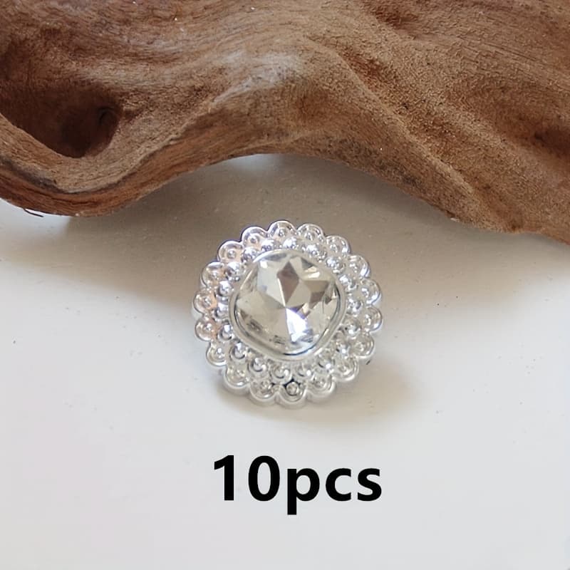 TEMU 10pcs Of Fashionable, Versatile, Exquisite Lace-trimmed Irregular Square Crystal -embellished Buttons, Suitable For Cardigans, Sweaters, Coats, Pajamas, Suits, And Hand-sewn Decorative Buttons