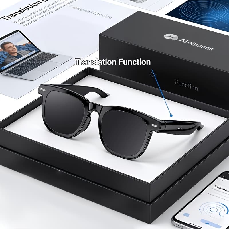 TEMU 2026 New Ai Display Glasses, Multifunctional Navigation, Conference Real-time Translator, Clear , Wireless Bluetooth Earphones For Listening To Music, Color