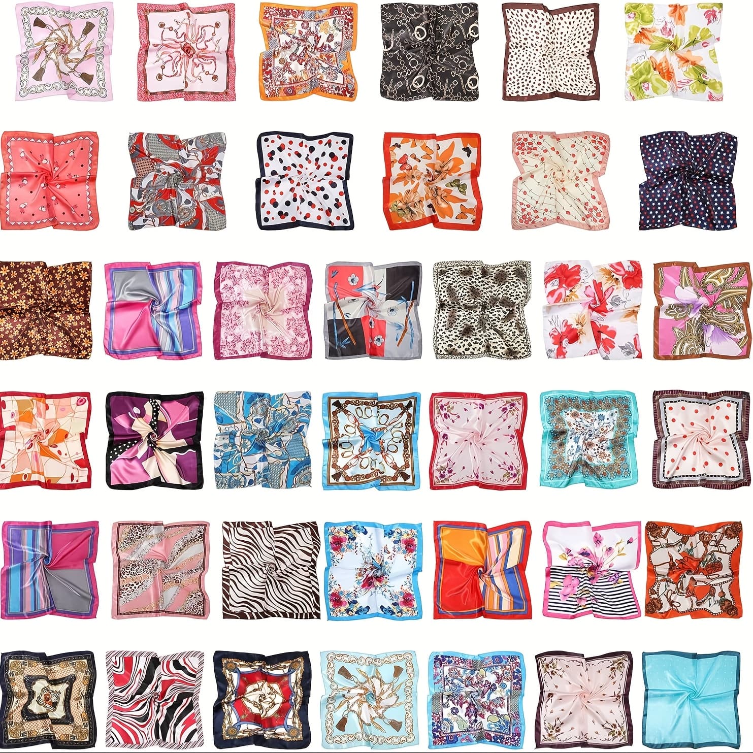 TEMU 40pcs Women's Vintage Satin Square Head Scarves - Feeling Hair & Neck Set, Multicolor (blondes/c Brunettes/redheads) For Weddings, Photoshoots, Themed Parties - 19.69 Inch Collection