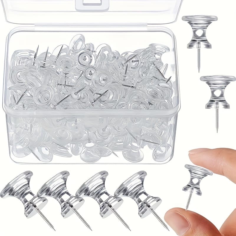 TEMU 100pcs Transparent Large Tips - 1 Inch Big For Cork Boards, Maps, Posters, Office Supplies And School Supplies, Decorative Thumbtacks