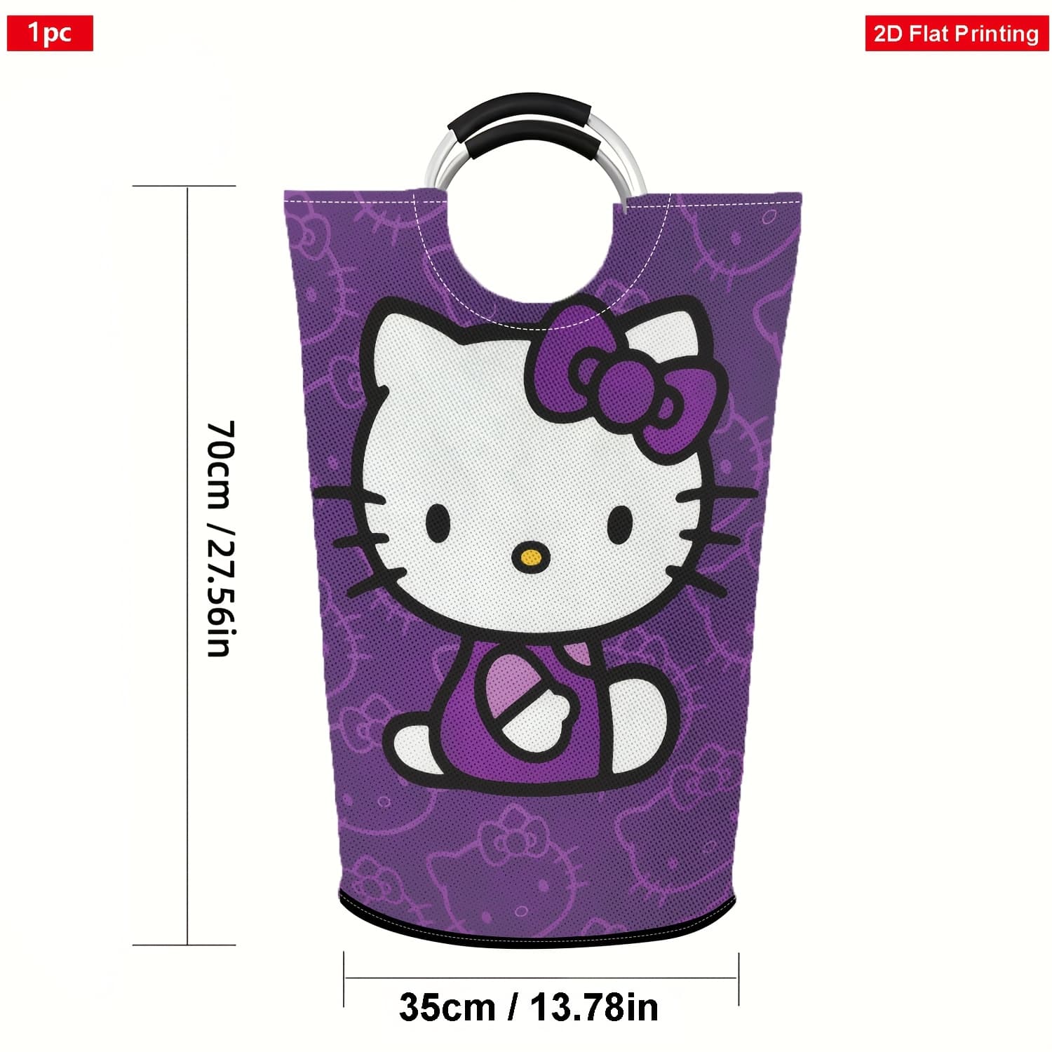 TEMU 1pc Hello Kitty Purple Theme Laundry Basket With Aluminum Frame Durable Storage Gift For Bedroom And Bathroom Organization, Laundry Baskets
