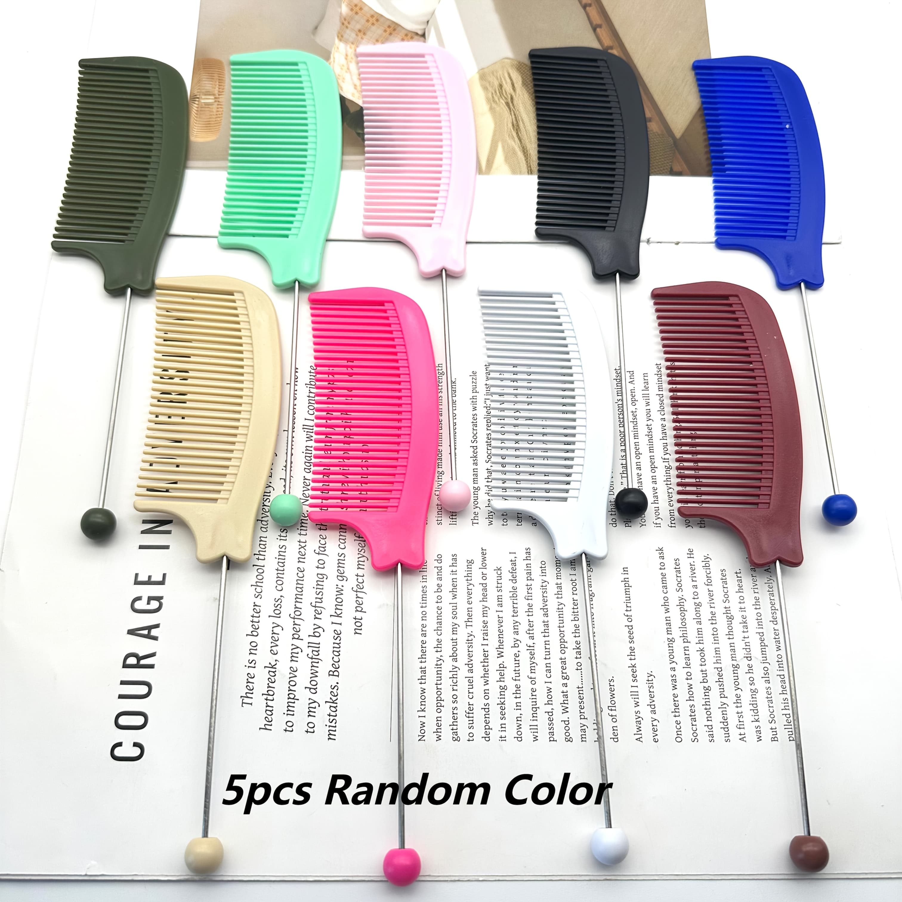 TEMU 5pcs Color Random Diy Beaded Comb Hair Highlighting Comb Beauty Styling Comb Steel Pin Comb Plastic Tail Comb Salon Hairdressing Tool Hot Selling Overseas