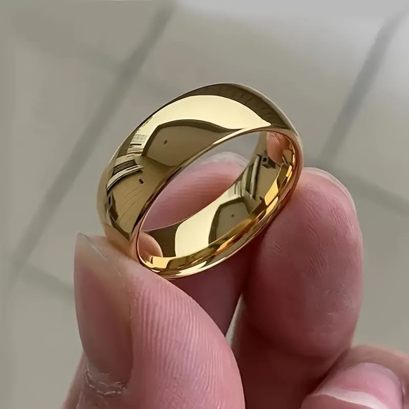 TEMU 18k Gold Plated Stainless Steel Ring For Men And Women, 6mm Wide, Easy Elegant End, Classic Wedding Engagement Band, No Mosaic Material, Luxurious Jewelry Gift