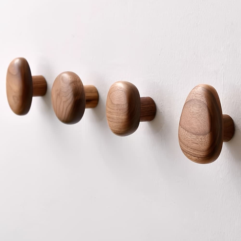 TEMU Set Of 4 Wooden Wall-mounted Coat Racks, Durable And Decorative Handmade Wooden Hangers For Backpacks, Towels, And Hats ( In Walnut And Wood Colors)