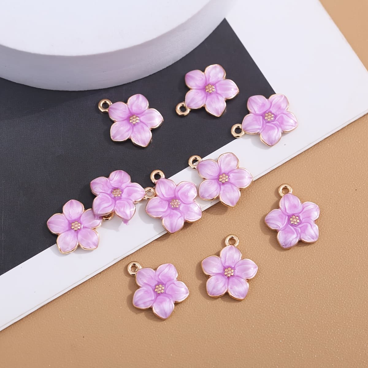 TEMU 20pcs Korean Style Jewelry And Additions, Oil Alloy Small Pendant, 5-petal Camellia Earrings, Keychains, Hair Additions, Bracelets And Additions