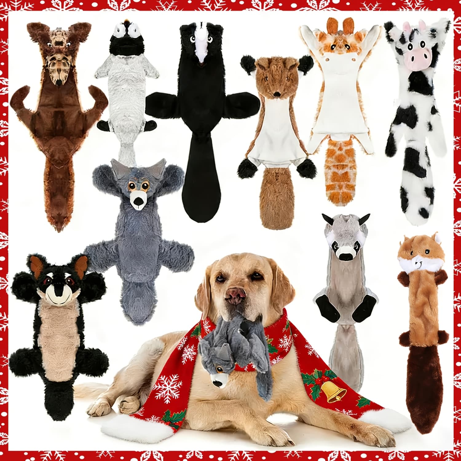 TEMU 10pcs Animal-shaped Plush Dog Toys Set - With , Pets Chew & Clean Teeth, Multi-animal Combination, Durable & Chew-resistant, Plush Toys For Dogs