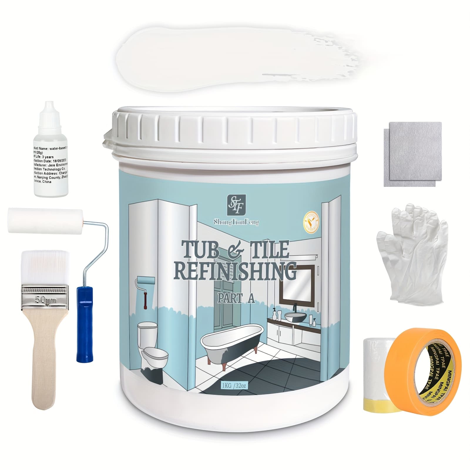 TEMU 32oz White Epoxy Paint Kit For Bathtub & Tile Refinishing - , Multi-surface Coating For Kitchen Countertops, Bathroom Tiles, Furniture & Cabinets