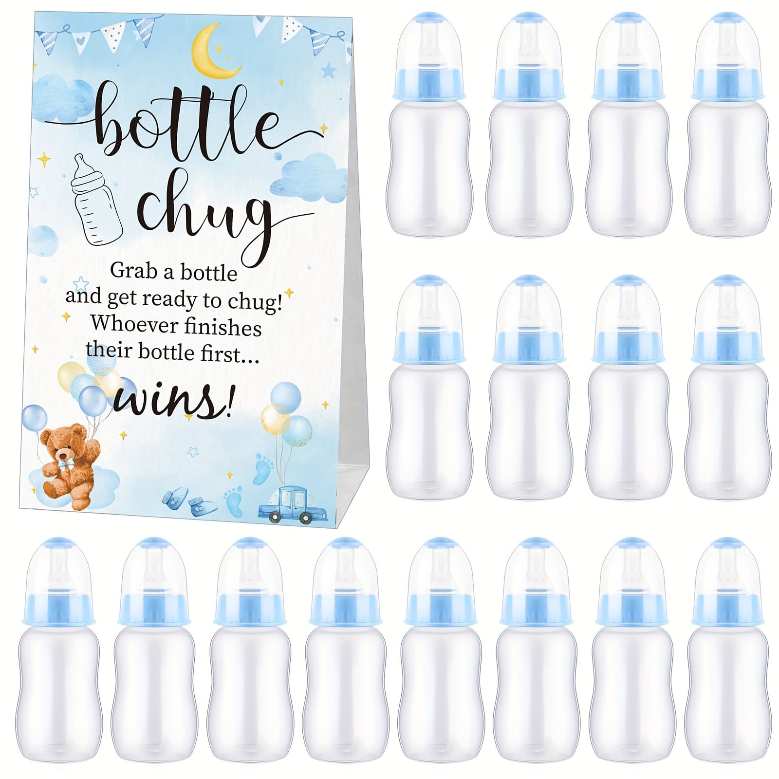 TEMU Gifts, Birthday Gifts For Colleagues Bottle Chug Game 20pcs Bottles Shower Favor With 1 Cute Bear Theme Sign For Gender Reveal Party Supplies 's Day Gifts(blue)