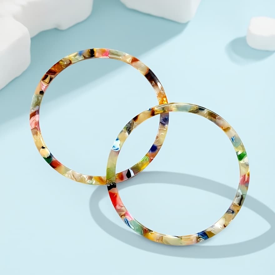 TEMU Pair Of Vintage Tortoiseshell Patterned Thin Hoop Bracelets For Women, European And Bohemian Stackable Jewelry, Leopard Print Bracelet, Women's Bangle