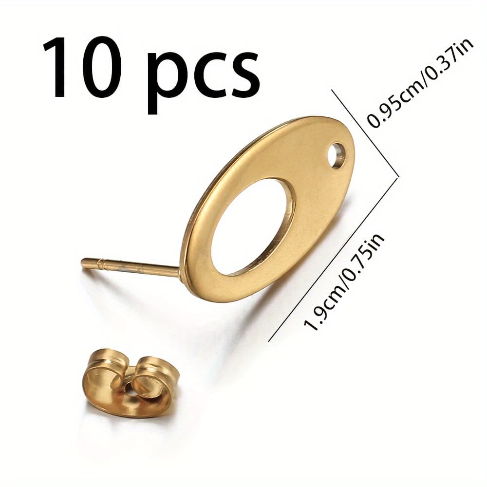 TEMU 10pcs Stainless Steel Earrings Making Findings Oval Shape Ear Studs Dangle Earrings Earplugs For Jewelry Making Additions