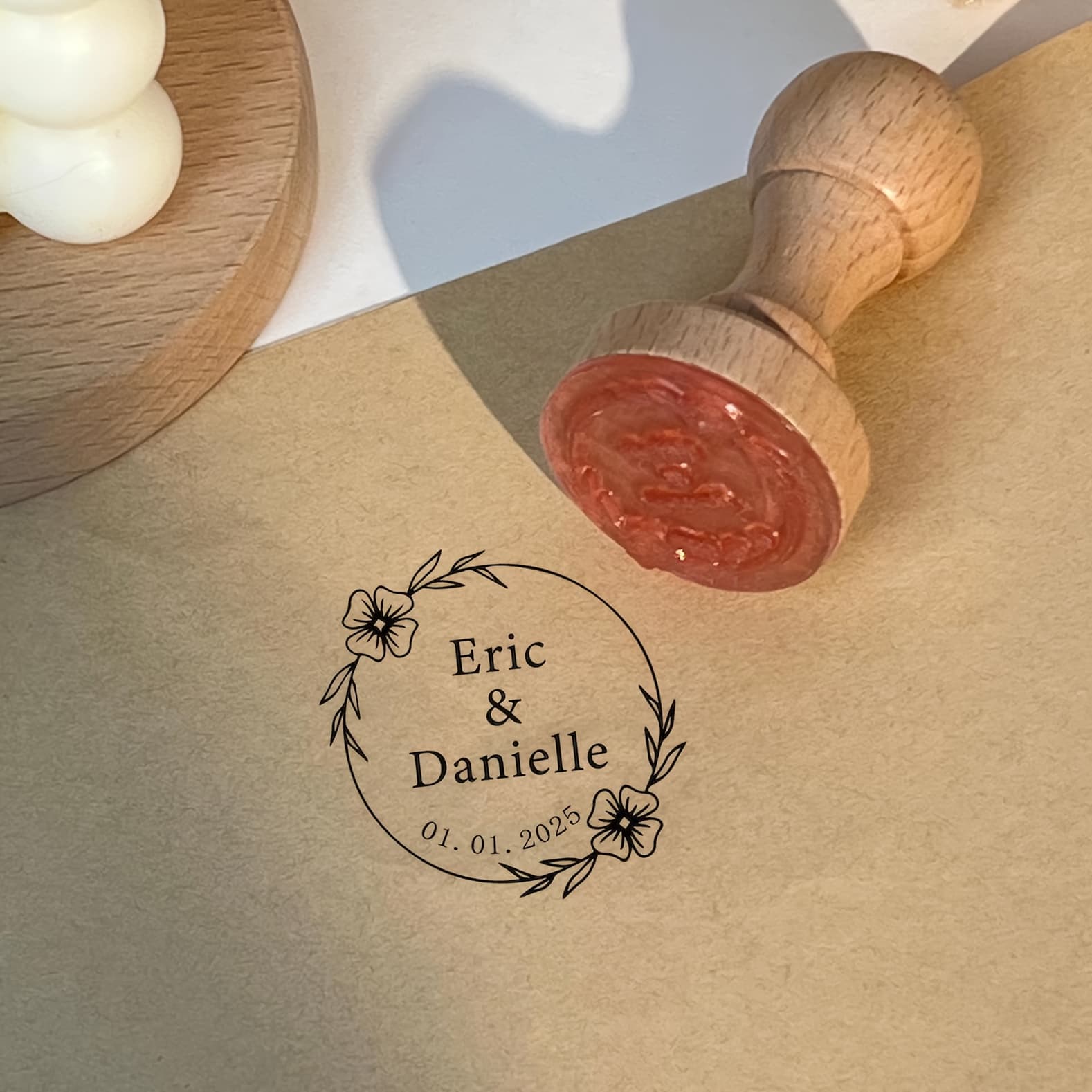 TEMU Crawell Personalized Logo Stamp With Custom Name & Date - Circular Abs Resin Stamp With Wood Handle, Multiple Sizes For Business, Soap, Packaging, Fabric & More - Durable & Chemical-free