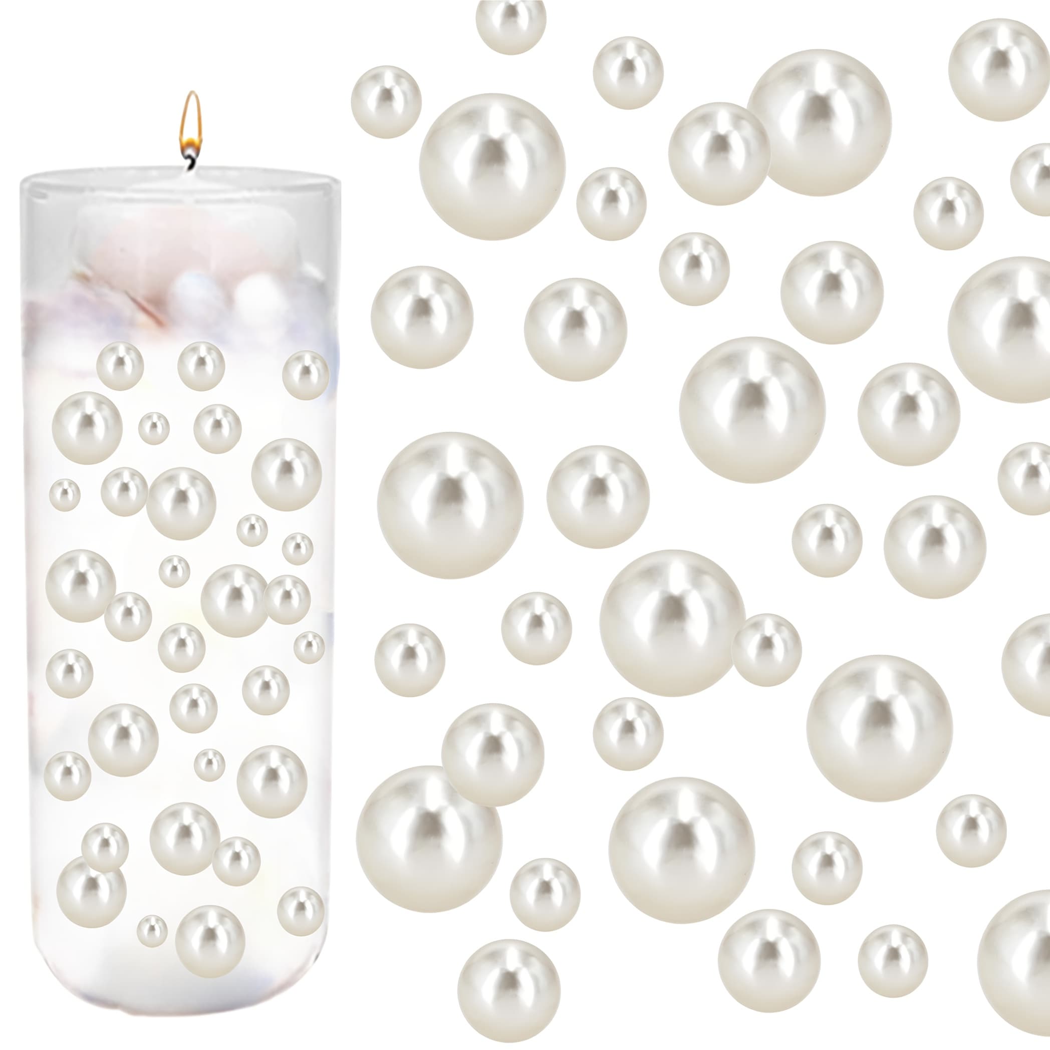 TEMU 665pcs Large & Small Pearls For Vase Fillers - 5/8", 12mm & 16mm Bulk Beads, Wedding Centerpiece Decorations, Party Vase Fillers, Elegant /// Pearls For Arrangements