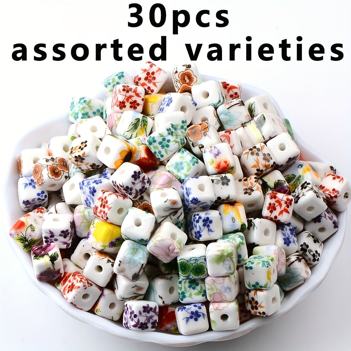 TEMU 30pcs 8mm Random Decal Beads - Ceramic Beads & Bead Assortments For Jewelry Making Kits Diy Handmade Necklace Bracelet Crafts Jewelry Making Supplies