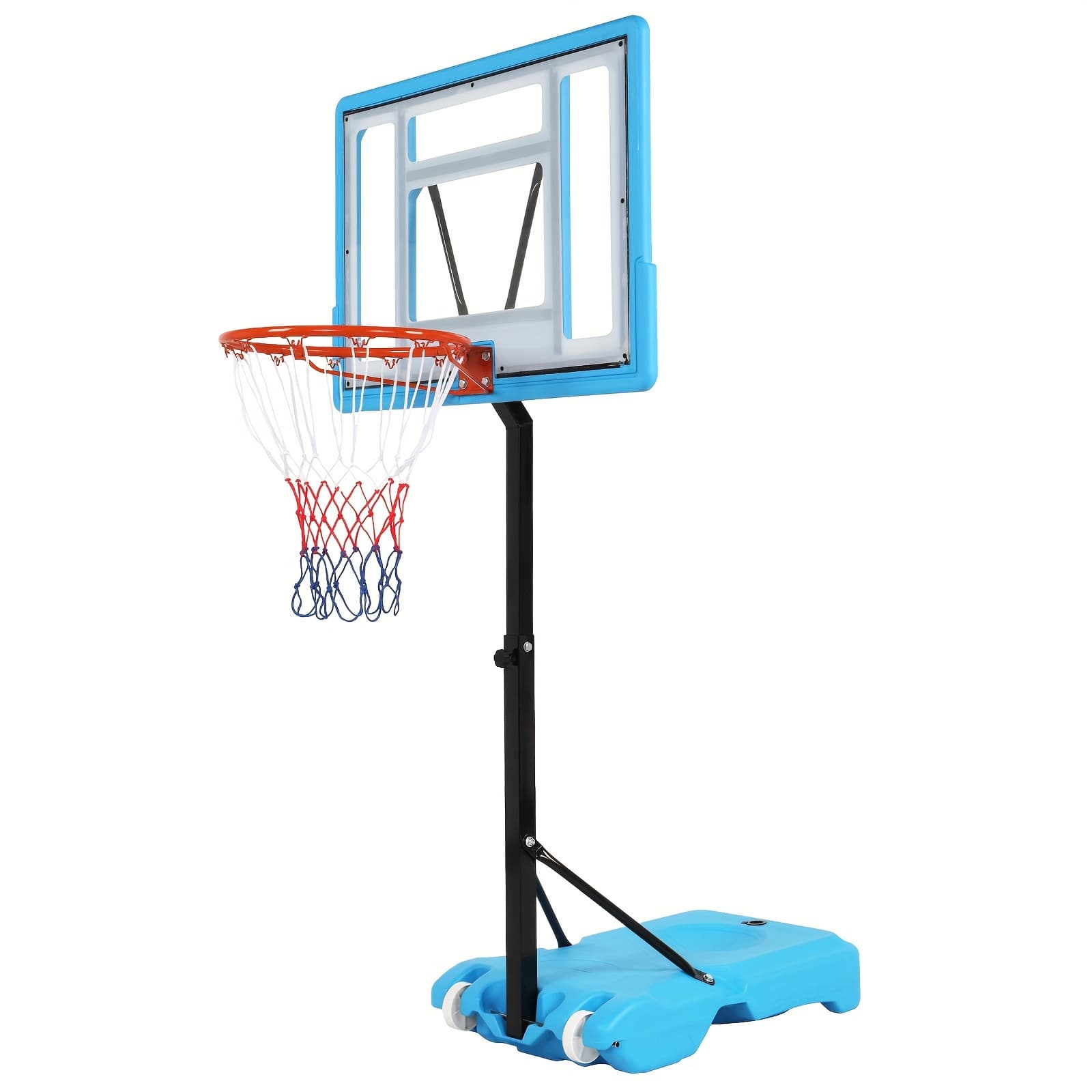 TEMU Transparent Board Basket Frame Adjustable 115-135cm Poolside Basketball Hoop Blue