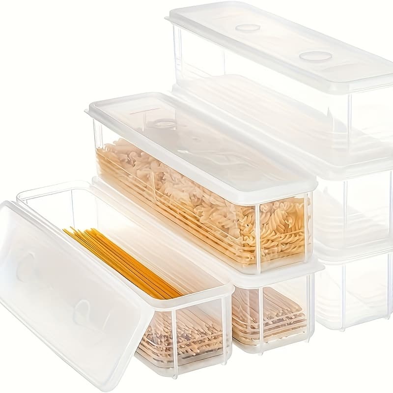 TEMU 2/4/6pcs Clear Rectangular Plastic Food Storage Containers With Lids - Airtight, Reusable & Stackable Kitchen Organizers For Pasta, , Snacks, Vegetables - Durable Space-saving Design