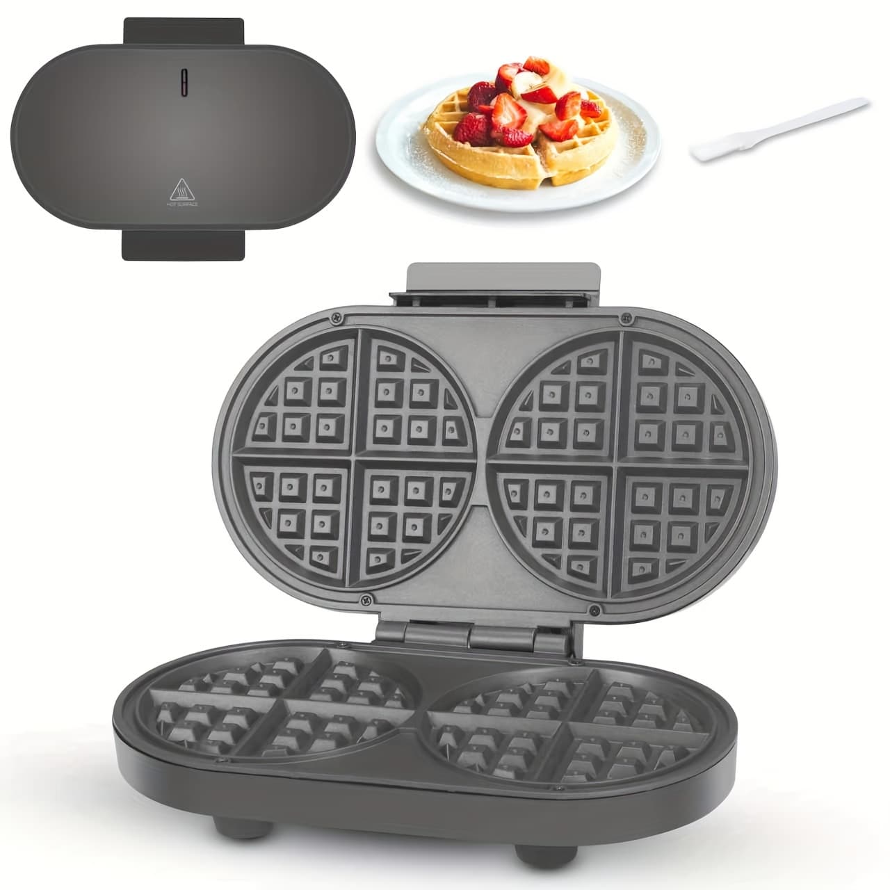 TEMU Double Belgian Waffle Maker Thick, 2 X 6" Round Waffle Maker, Belgium , Waflera Electrica With Plates, Rapid Heating, Easy To Clean & Store, Perfect For Family Breakfast, Graphite