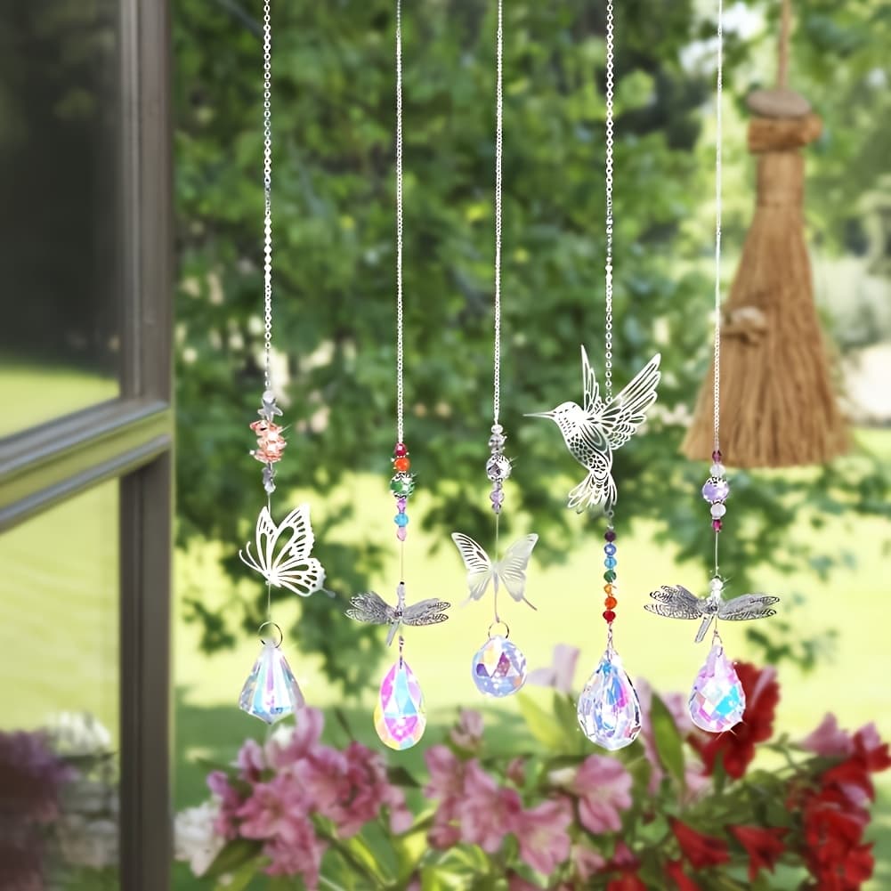 TEMU 7pcs Of Crystal Ball Pendant With , Dragonfly, Hummingbird Hanging Decorative Window , Suitable For Home, Office, Garden Decoration