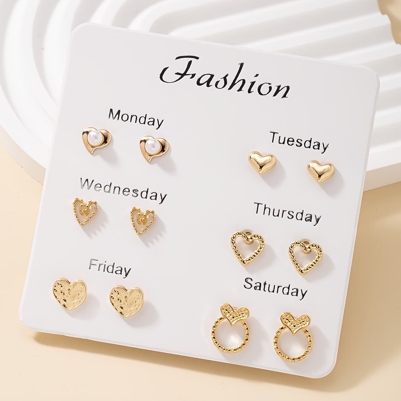 TEMU 1 Set Of 6 Pairs Of Fashionable Heart-shaped Minimalist Women's Stud Earrings Set Jewelry Holiday Gift Daily Multi-piece Set