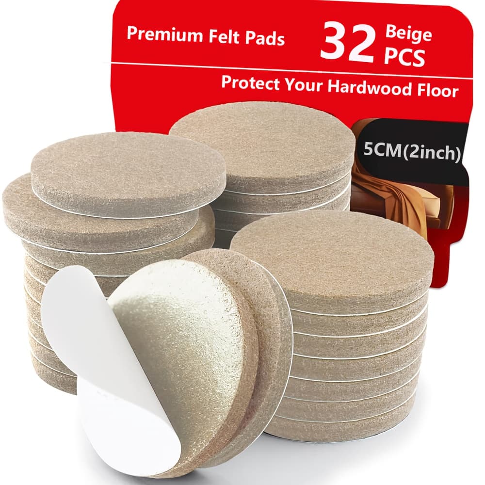 TEMU Felt Furniture Pads - 32pcs 2" - Felt Pads Floor Protectors - Chair Felt Pads - Feet - Furniture Pads For Hardwood Floors - Protect Your Floors! (round)