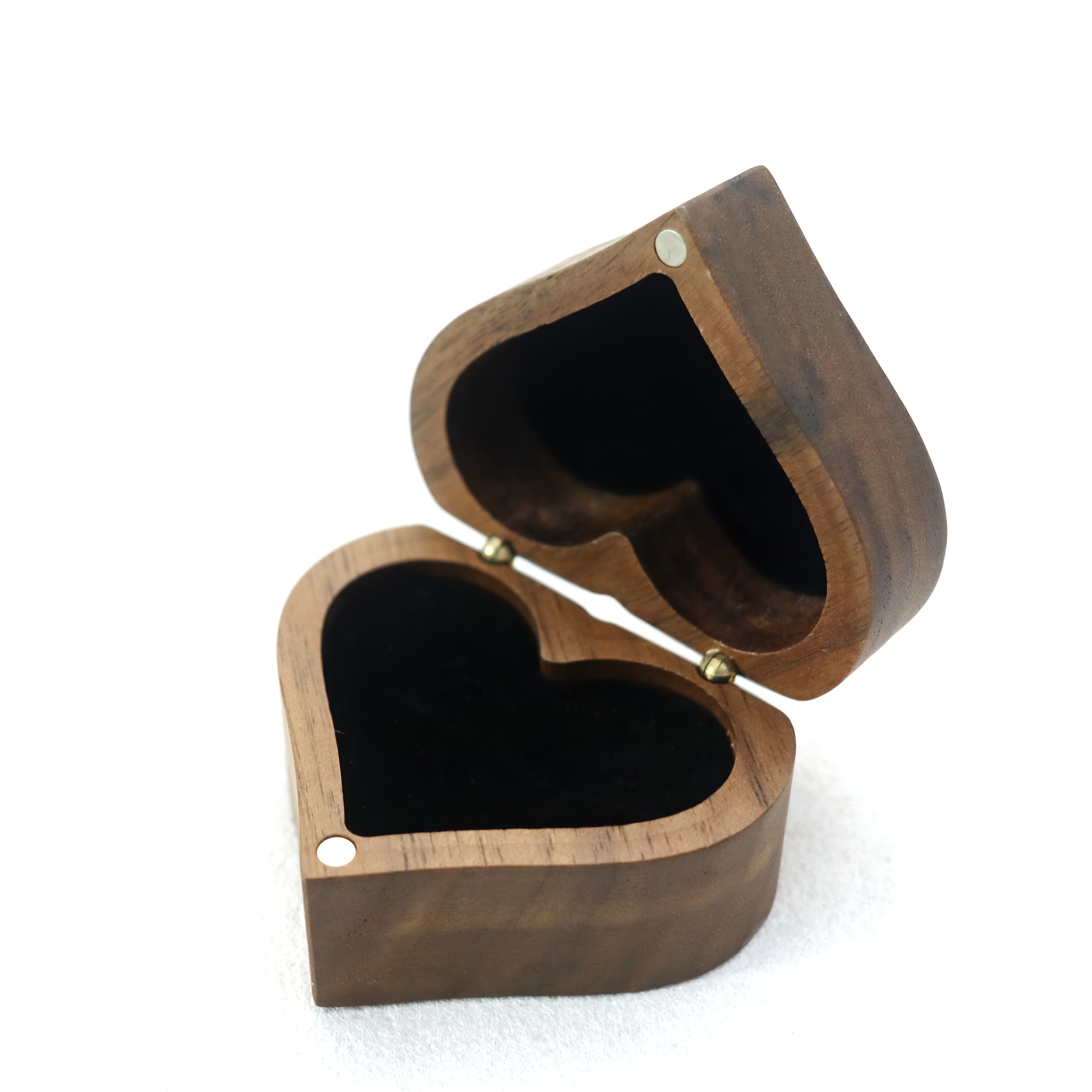 TEMU North Walnut Heart-shaped Proposal Ring Box, Solid -shaped Couple's Ring Box For Women's Rings, Jewelry, Stud Earrings, Storage, Gift Wrapping, Wooden Gift Box