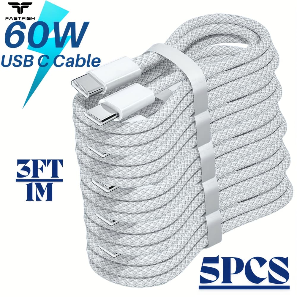 TEMU Fastfish 5pcs Usb-c To Usb-c Cable 3ft Fast Charge Cord For Iphone16/ 15/ Plus/ / For Ipad Lot