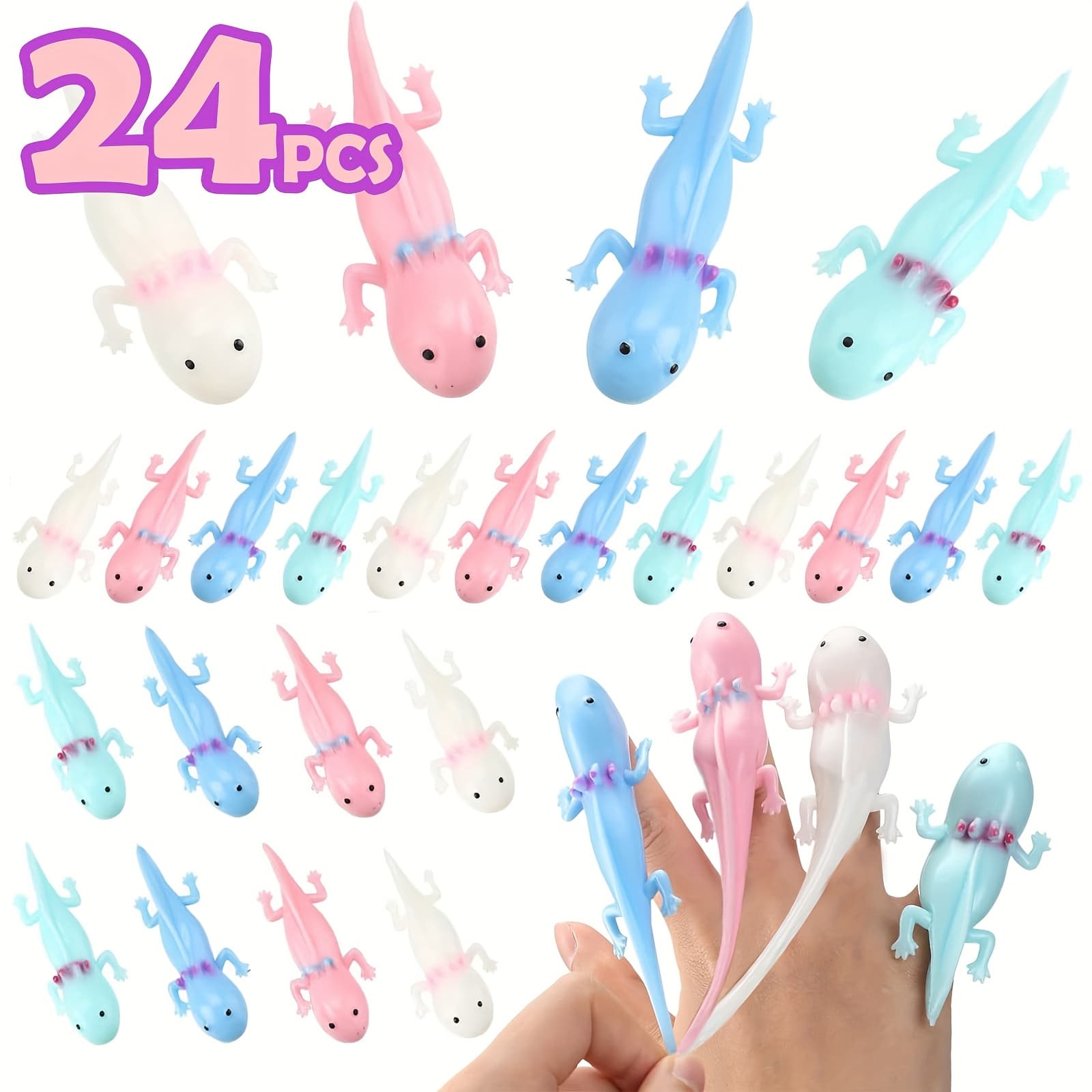 TEMU 24pcs Axolotl Salamander Finger Toys, Party Favors Sticky Rubber Fidget Toys Birthday Easter Basket Stuffers Valentines & Xmas & Halloween Gifts