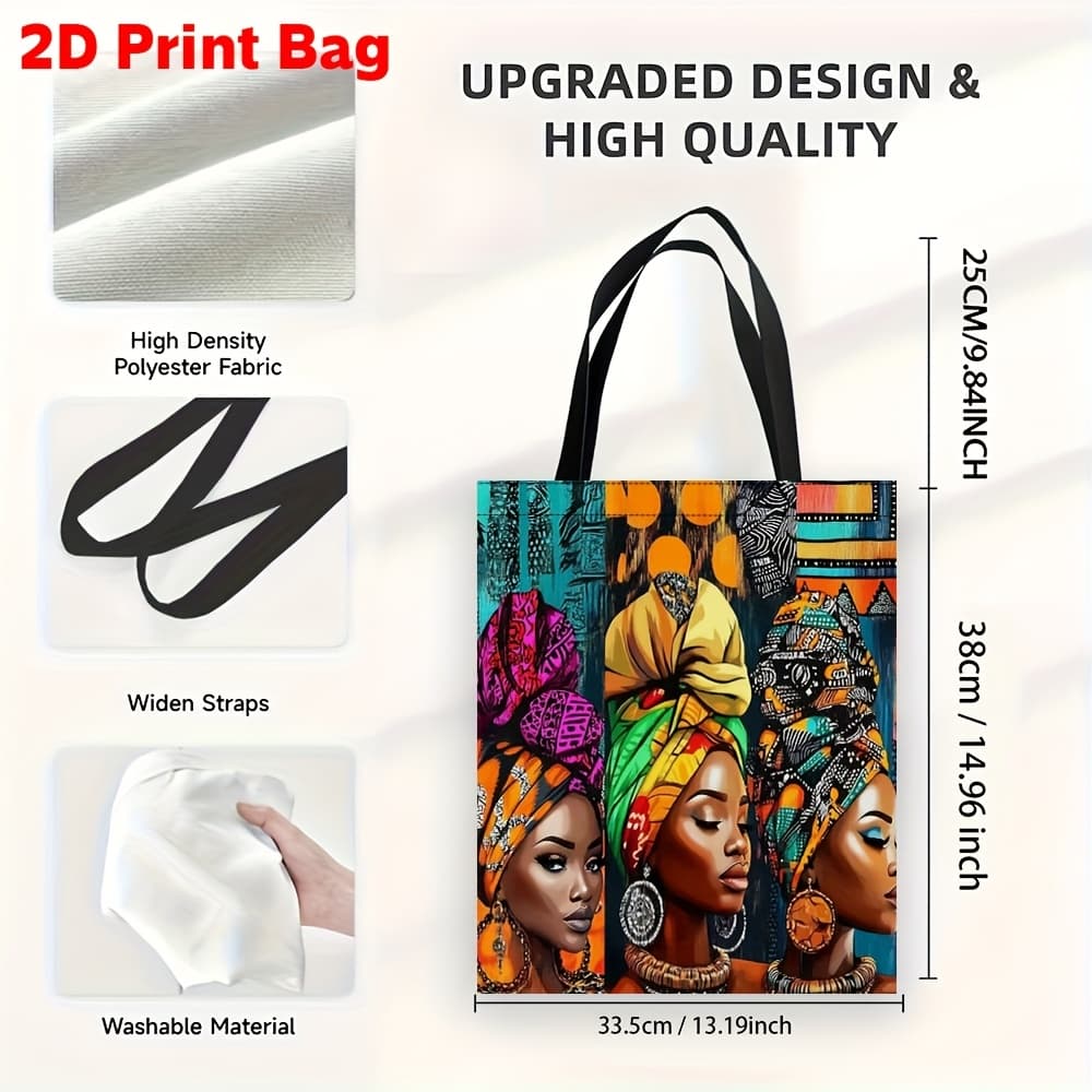 TEMU 1pc A Tote Bag Featuring Artistic Portraits Of African Women, Ideal For Parties And Holidays, With Space For Your