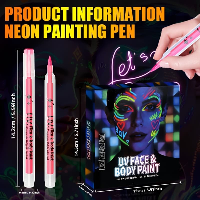 TEMU 12-color -the-dark Paint And Fluorescent Graffiti Markers, Easy To Clean And Fade-resistant, Suitable For Music Festivals, Commercial Events, Magic Shows, And Special Occasions