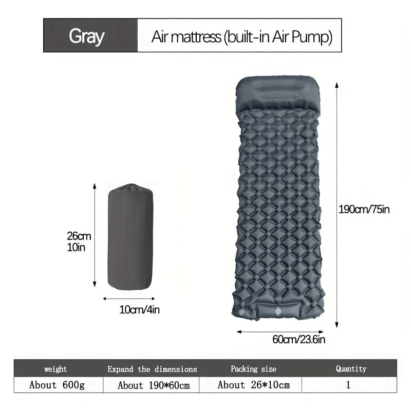 TEMU Inflatable Mattress, Ultra Lightweight Portable Inflatable Air Camping Mattress, Non Slip Portable Foldable Mattress, Suitable For Travel, Hiking, Camping (gray, Single Person)