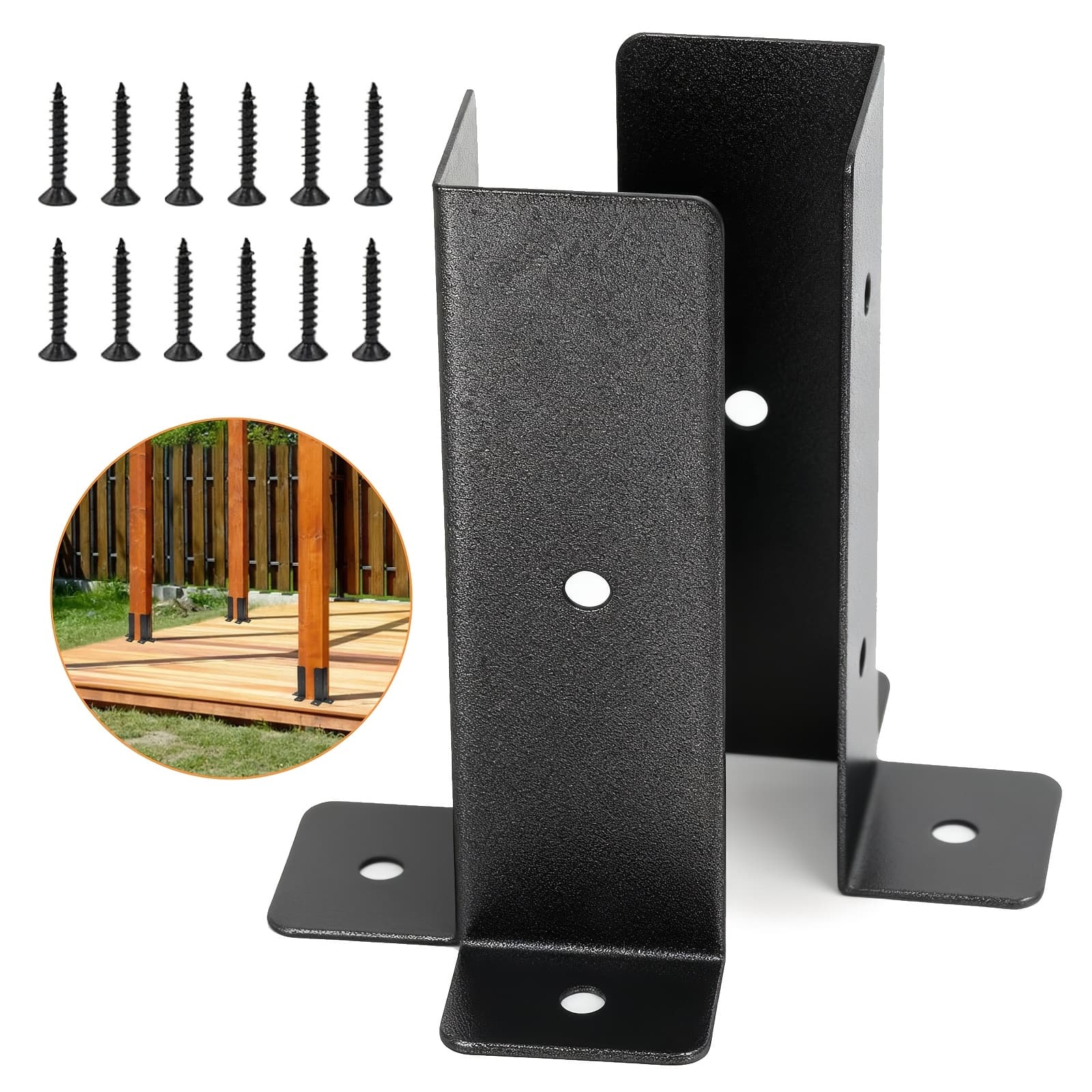 TEMU 2pcs Adjustable Carbon Steel Brackets, For Deck Posts, Fences & Outdoor Construction, Heavy-duty Durable Anchor Kit For 1.5"-4" Posts