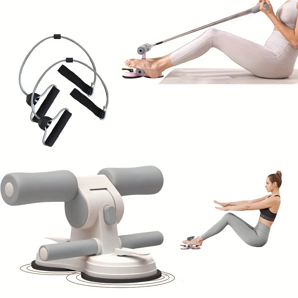 TEMU A Sit Up Assist Device, Portable Sit Up Exercise Equipment, Body Stretcher, Suction Cups, And 3-speed Adjustable Tripod (grey/pink) Suitable For Exercising Abdominal Muscles, Without Battery