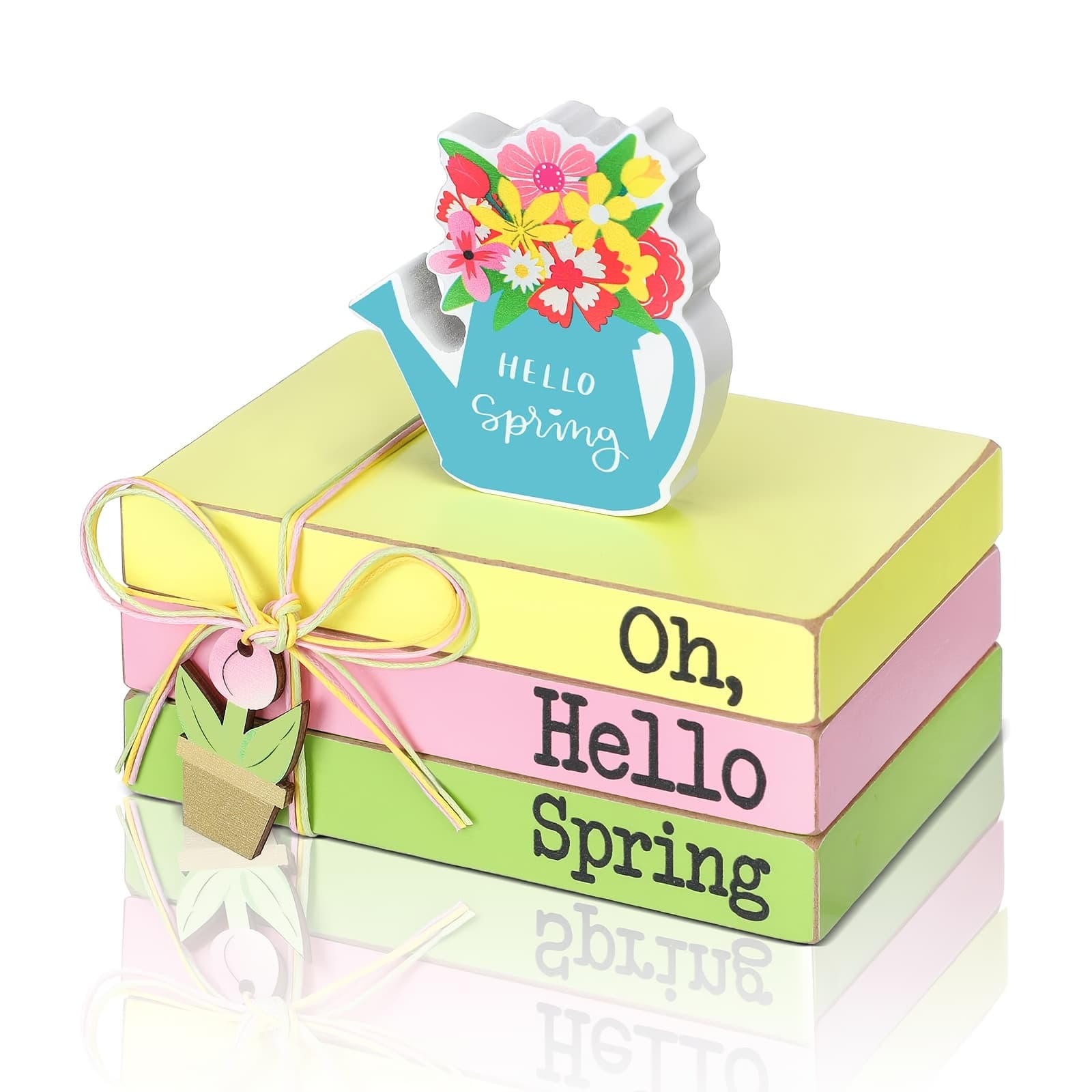 TEMU Spring Wooden Tiered Tray Decor, Flower Basket Ornaments, Classical Farmhouse Faux Stacked Books, Pastel Tulip Floral Table Centerpiece, Spring Flower Tiered Tray Decor, Decor