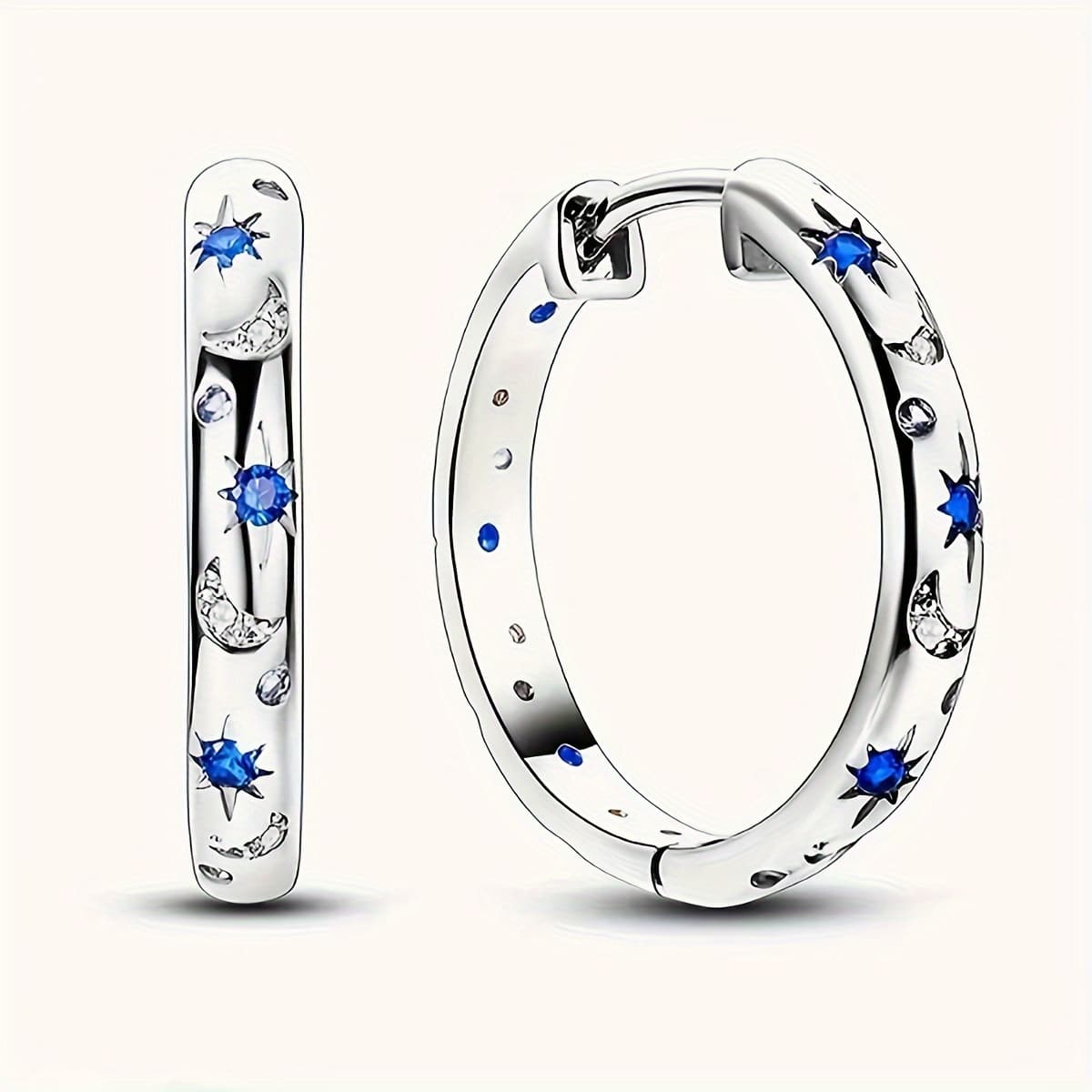TEMU 1 Pair Of Luxurious Temperament Copper Inlaid Zirconia Star And Hoop Women's Fashion Retro Earrings Dating Gift Silvery