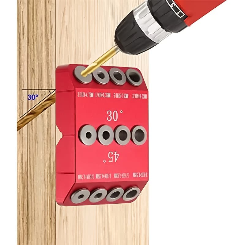 TEMU 30 45 90 Angled Drill Guide Jig For Cable Railing Lag Screw Installation, Deck Stair Handrail Post Hole Jig, Red Multi-angle Drill Guide For Precise Railing Setup