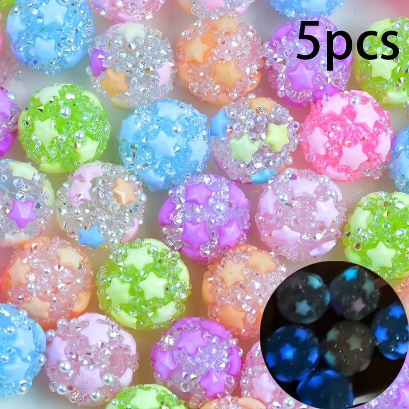 TEMU Set Of 5 Star-shaped Beads And Assorted Beads, Featuring Colorful Beads In Macaron Shades, Perfect For String Pens, Keychains, Mobile Phone Charms, And Jewelry And Craft Projects