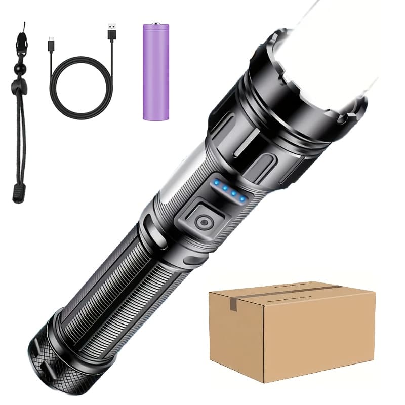 TEMU 1pc Flashlight Rechargeable, 1500lm Tactical Flashlight, 30w High With 2600mah Battery, Perfect For Camping, Daily And Gift- Occasions, , For Holiday Gifts