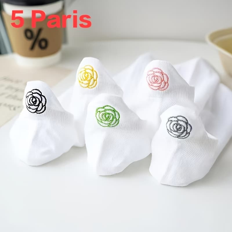 TEMU 5/10 Pairs Of Camellia Women's Short Socks, Breathable And Versatile New Style For Spring And Summer
