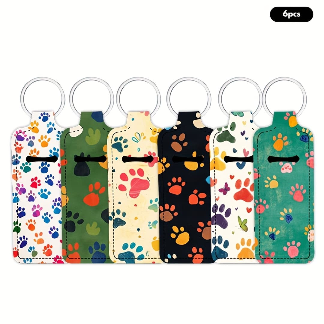 TEMU A Set Of 6, Featuring Claw Print Pattern Neoprene Lip Balm Keychain Holders And Lipstick Sleeves With A Knitted , Perfect For Women's Multifunctional Bag Additions And Practical Gifts